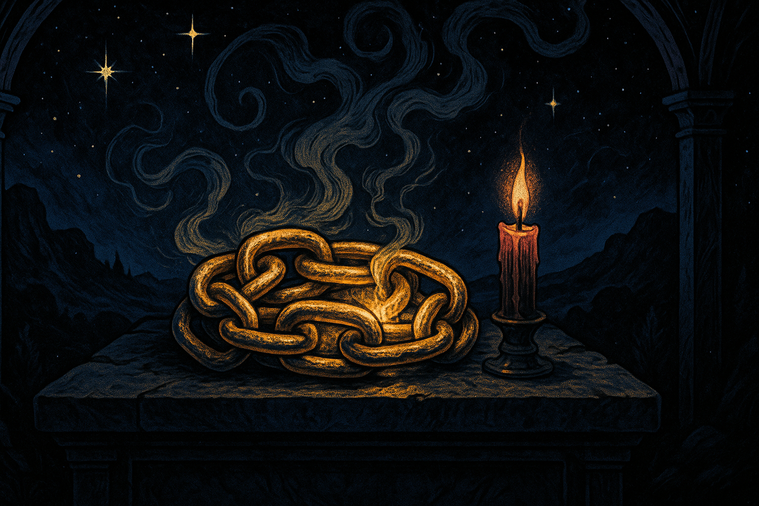 The Devil tarot card surrounded by chains and flames, representing intense emotions and desires