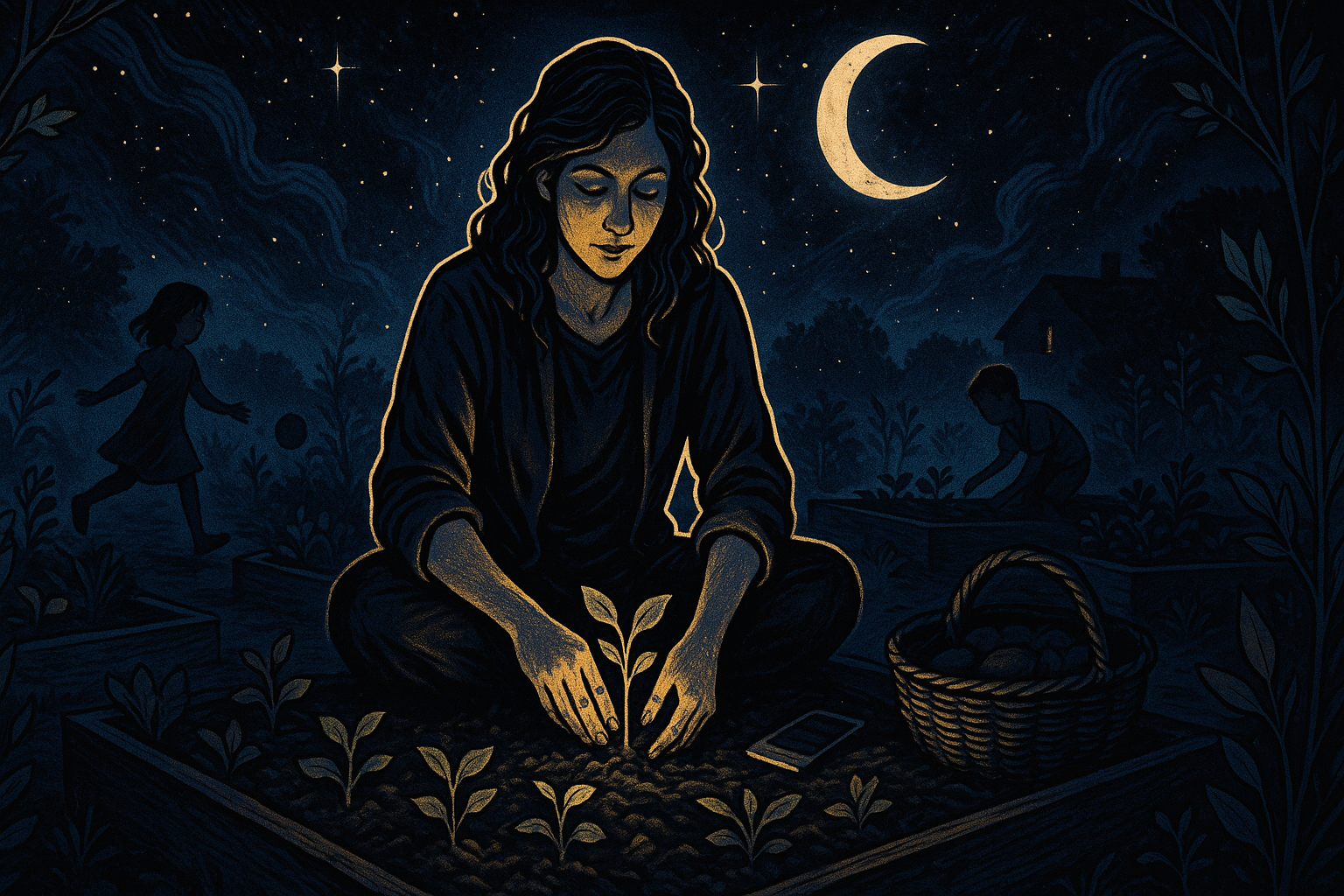 The Empress tarot card showing a crowned woman in flowing robes surrounded by wheat, pomegranates, and lush nature